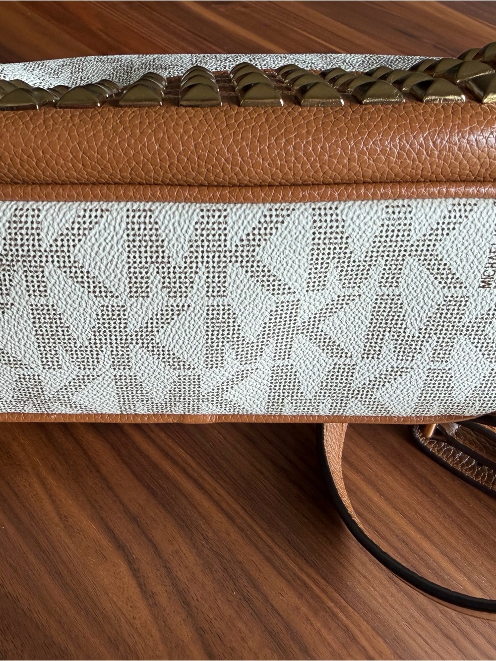 Michael Kors Cream & Tan Logo Mini Backpack with Gold Studs - Picture 3 of 5